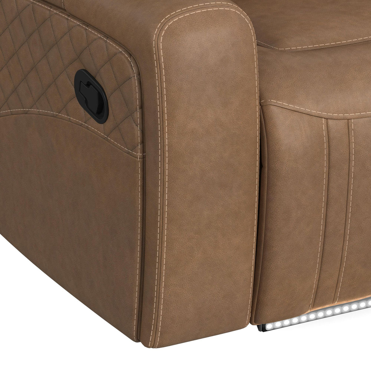 Side Kick Sofa With Ddt, Wireless Charger, Cupholders And White Led Light in Simba Saddle by Elements International, view 5