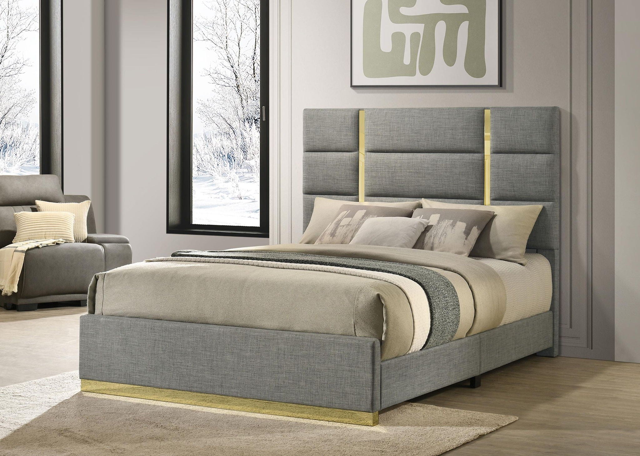 Ines 56-inch Fabric Upholstered Queen Panel Bed Grey