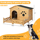 Wooden Dog House Outdoor With Porch, Dog Kennel With Water Resistant Asphalt Roof And Fencing, Indoor & Outdoor Dog Crate With Paw Print, Medium - Nature