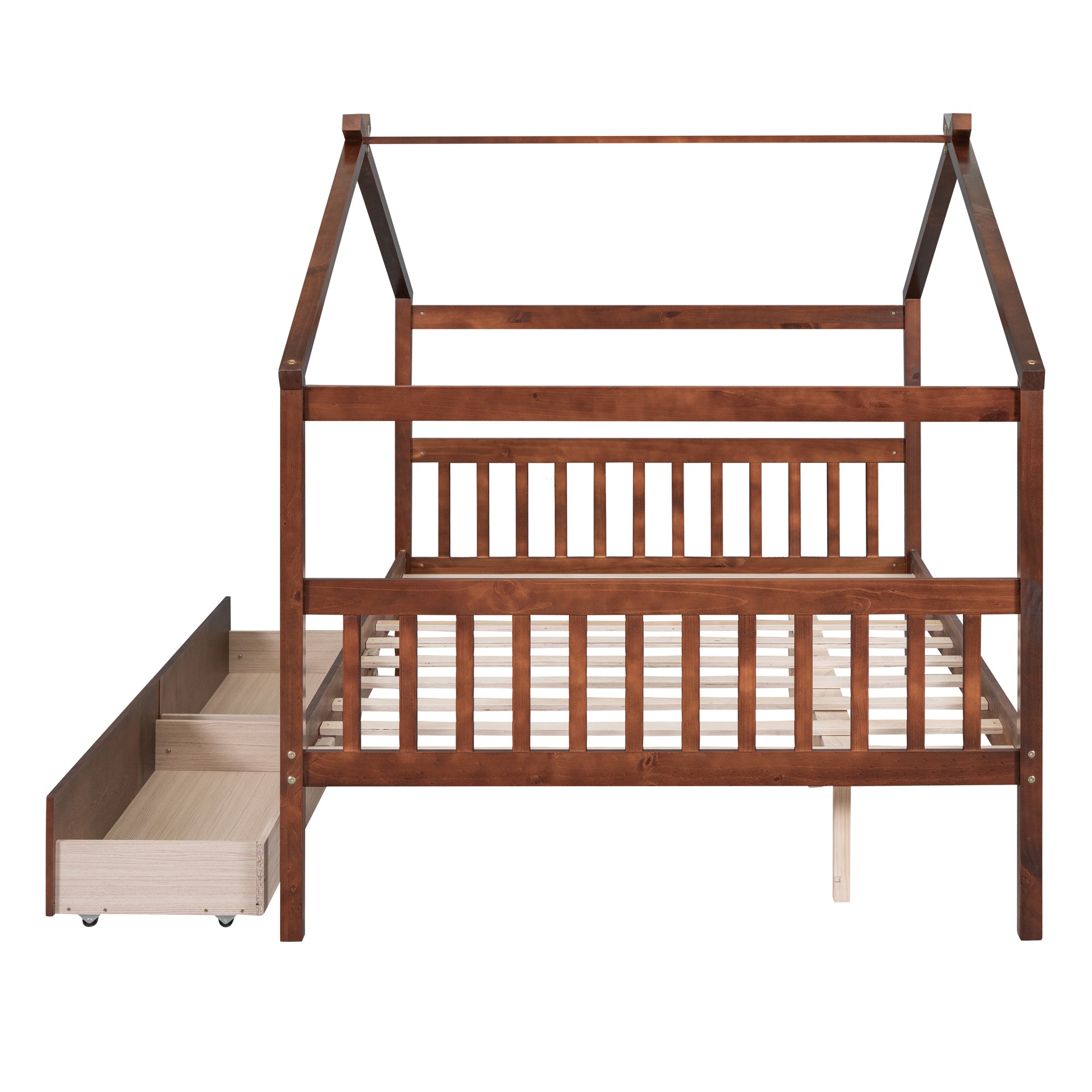 Full Size Wooden House Bed with Drawers, Walnut - Atlantic Fine Furniture Melbourne FL