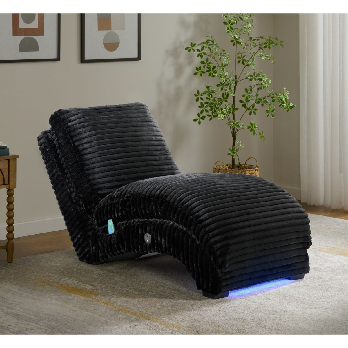 Nori Chaise With Heat Massage, USBC, LED in Black by Elements International, view 18