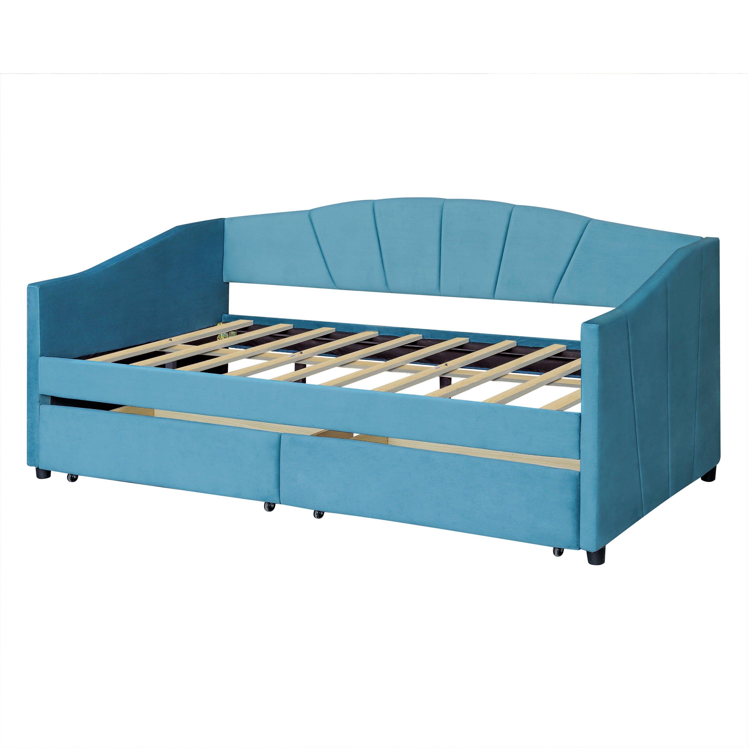 Upholstered daybed Twin Size with Two Drawers and Wood Slat ,Blue