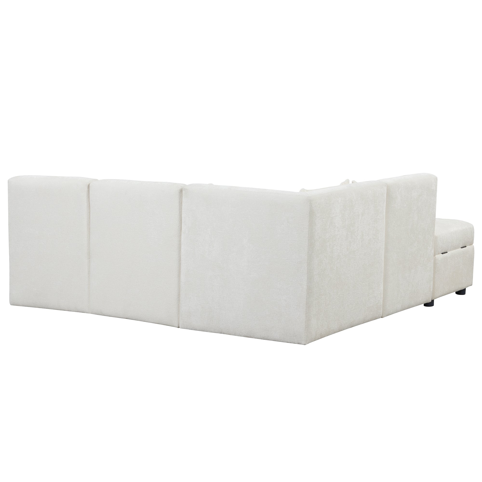 Free-Combined Sectional Sofa 5-seater Modular Couches with Storage Ottoman, 5 Pillows for Living Room, Bedroom, Office, Cream