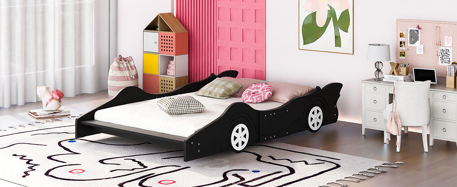 Full Size Race Car-Shaped Platform Bed with Wheels,Black - Atlantic Fine Furniture Melbourne FL