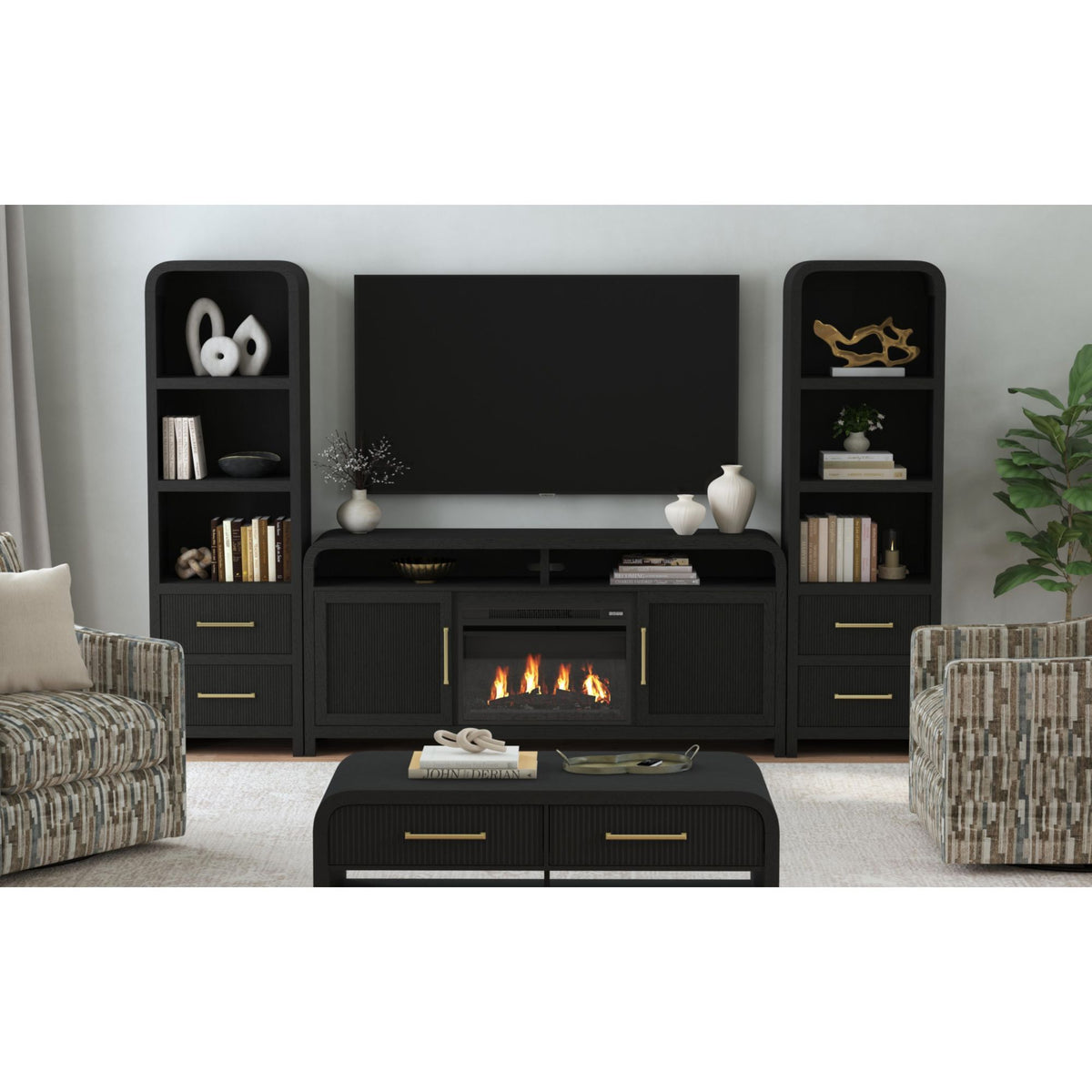 Ridgemont Entertainment Unit With 70" TV Console in Black by Elements International, view 24
