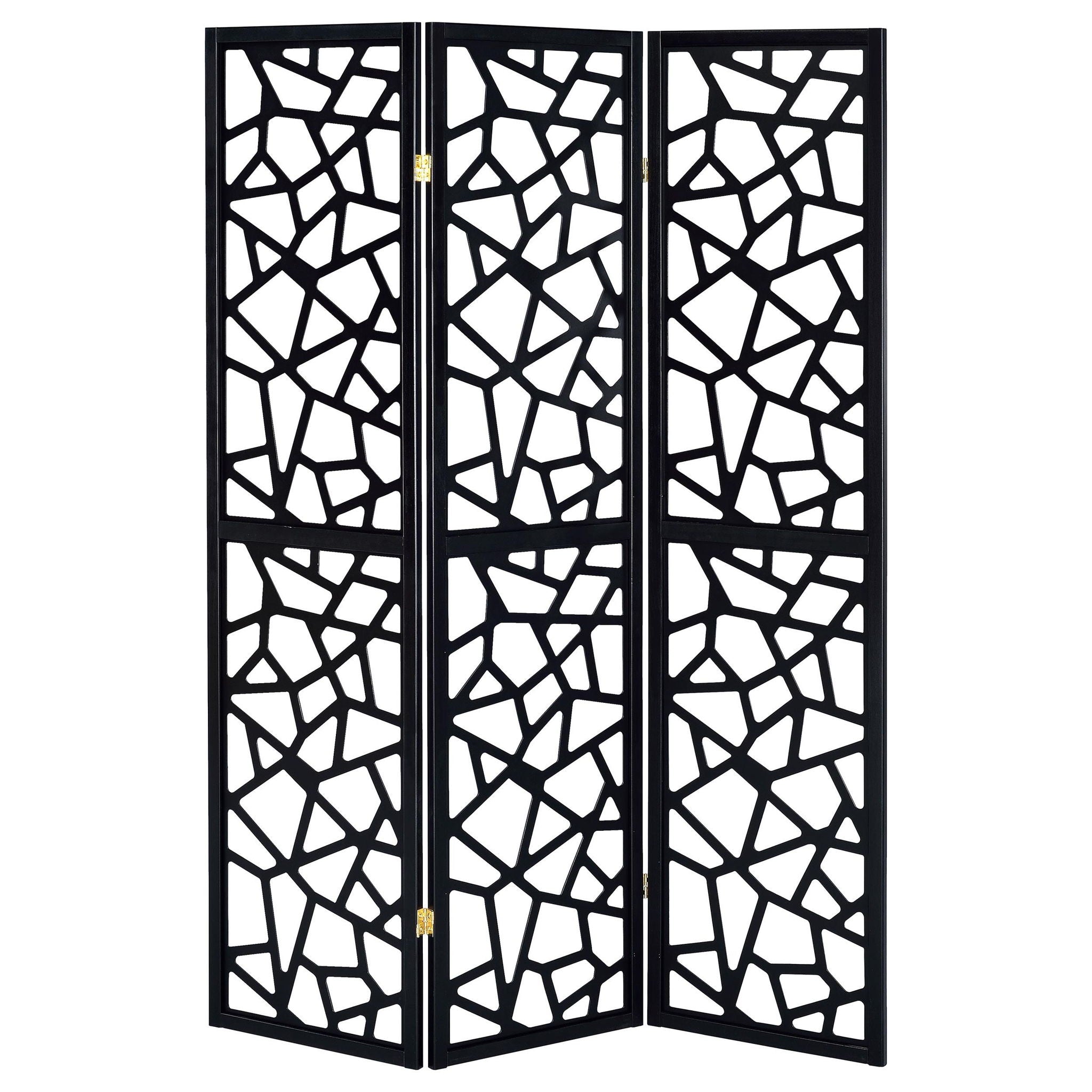 Nailan 3-Panel Room Divider Folding Screen Black Open Mosaic