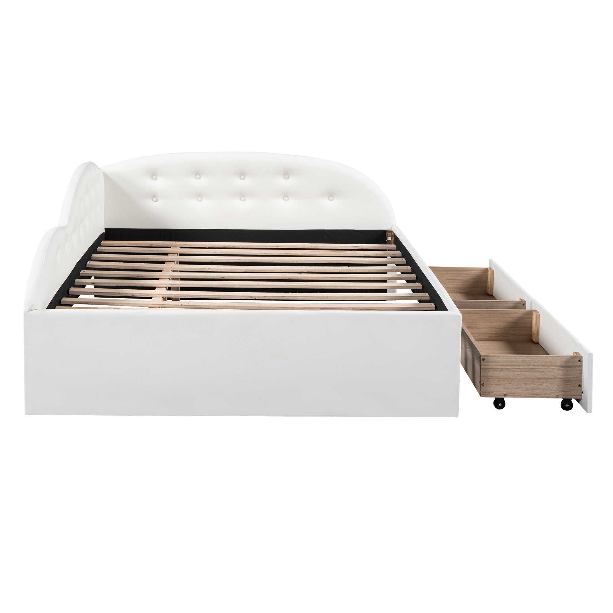 Full Size PU Upholstered Tufted Daybed with Two Drawers and Cloud Shaped Guardrail, White - Atlantic Fine Furniture Melbourne FL