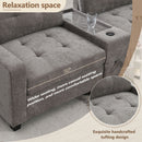 Sectional With Acrylic Table Top U Shaped Couch Set With 2 Consoles USB Charger, Storage Drawers And Pockets Movable Ottoman Tufted Sofa