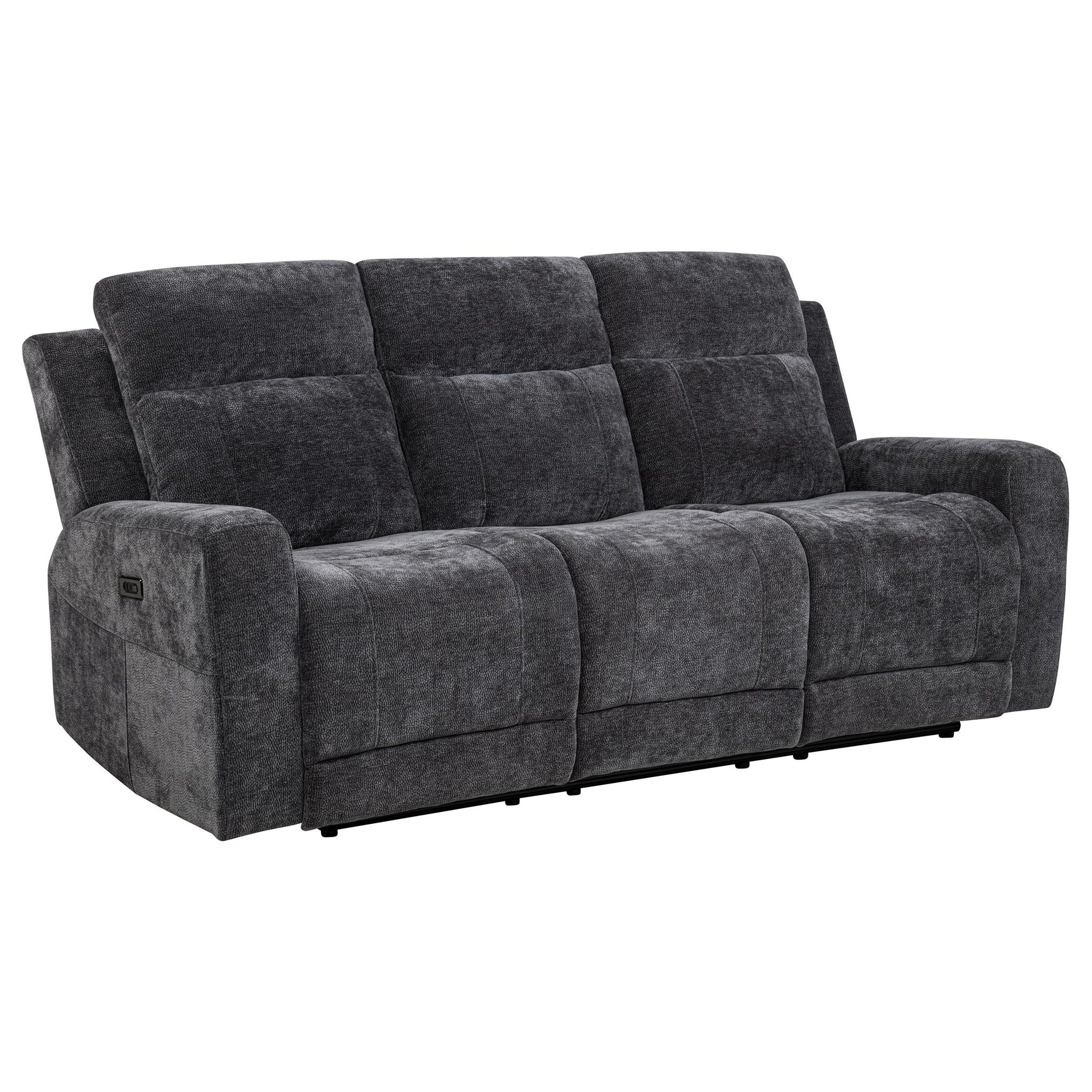 Kennett Chenille Upholstered Power Reclining Sofa Dark Grey
