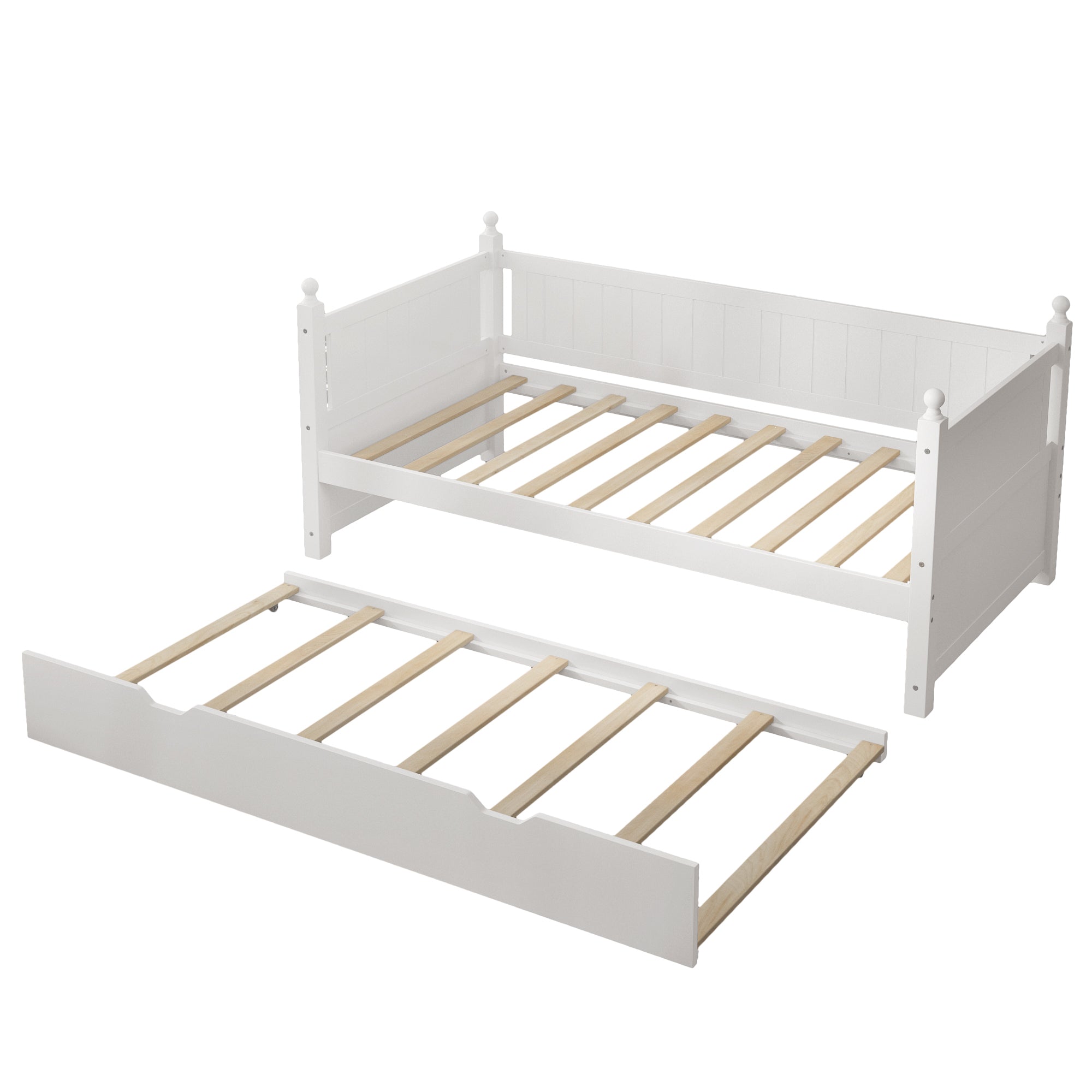 Twin Size Solid Wood Daybed with Trundle for Limited Space Kids, Teens, Adults, No Need Box Spring, White - Atlantic Fine Furniture Melbourne FL
