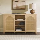 Transitional 2 Door Sideboard With Arched Rattan Panels