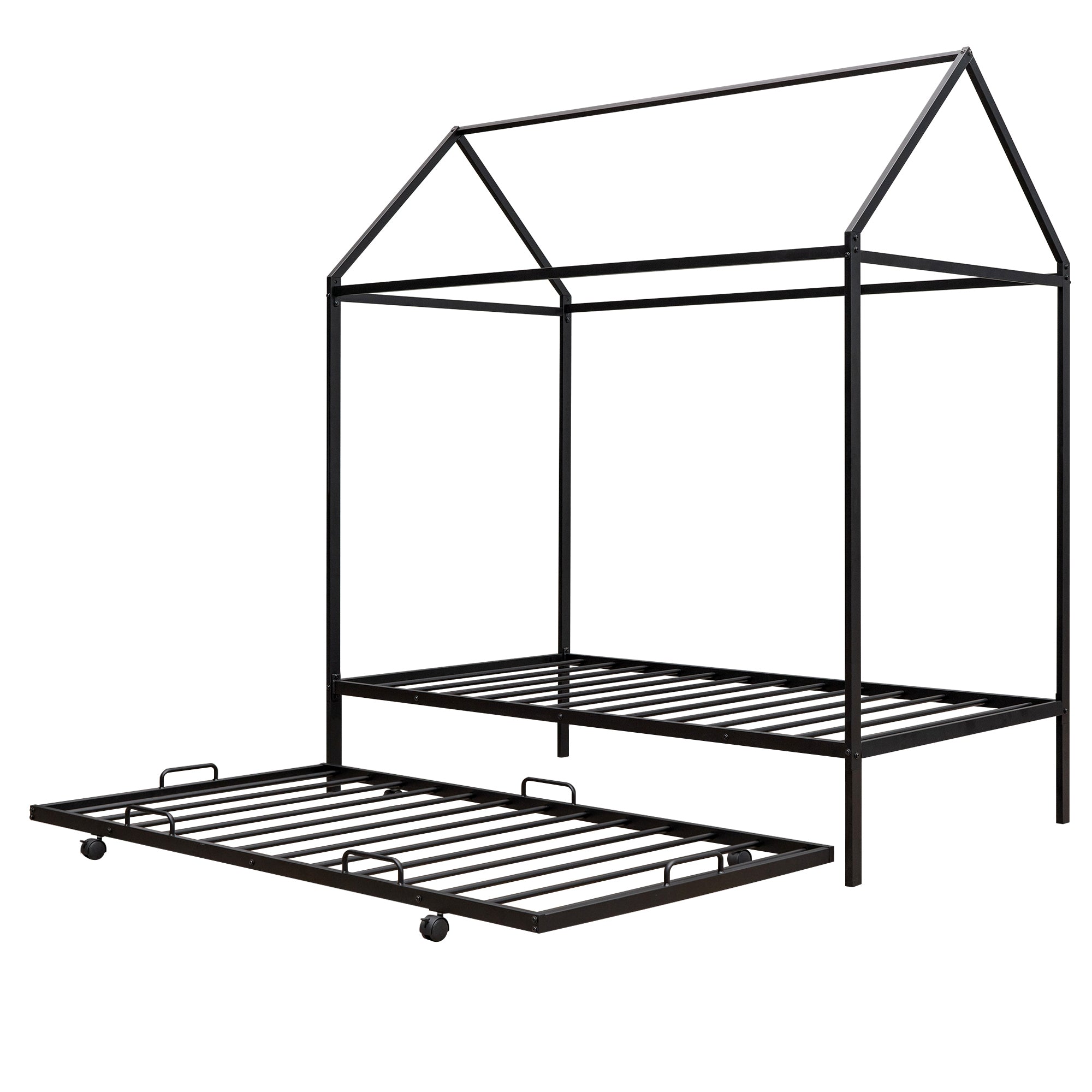 Twin Size Kids House Bed With Trundle, Metal House Bed Black - Atlantic Fine Furniture Melbourne FL