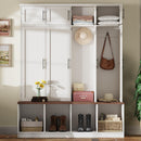 Farmhouse Hall Tree With 4 Hidden Hanging Hooks And 8 Doors