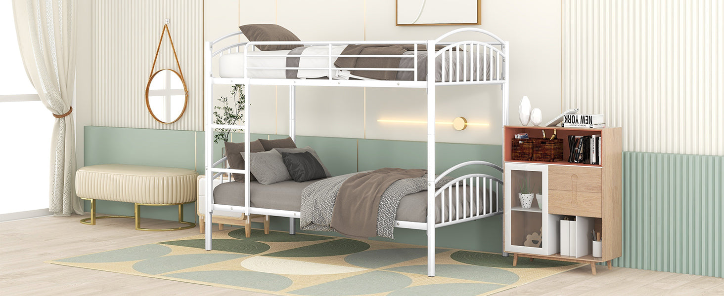Twin Over Twin Metal Bunk Bed,Divided into Two Beds(White){OLD SKU:MF280424AAK} - Atlantic Fine Furniture Melbourne FL