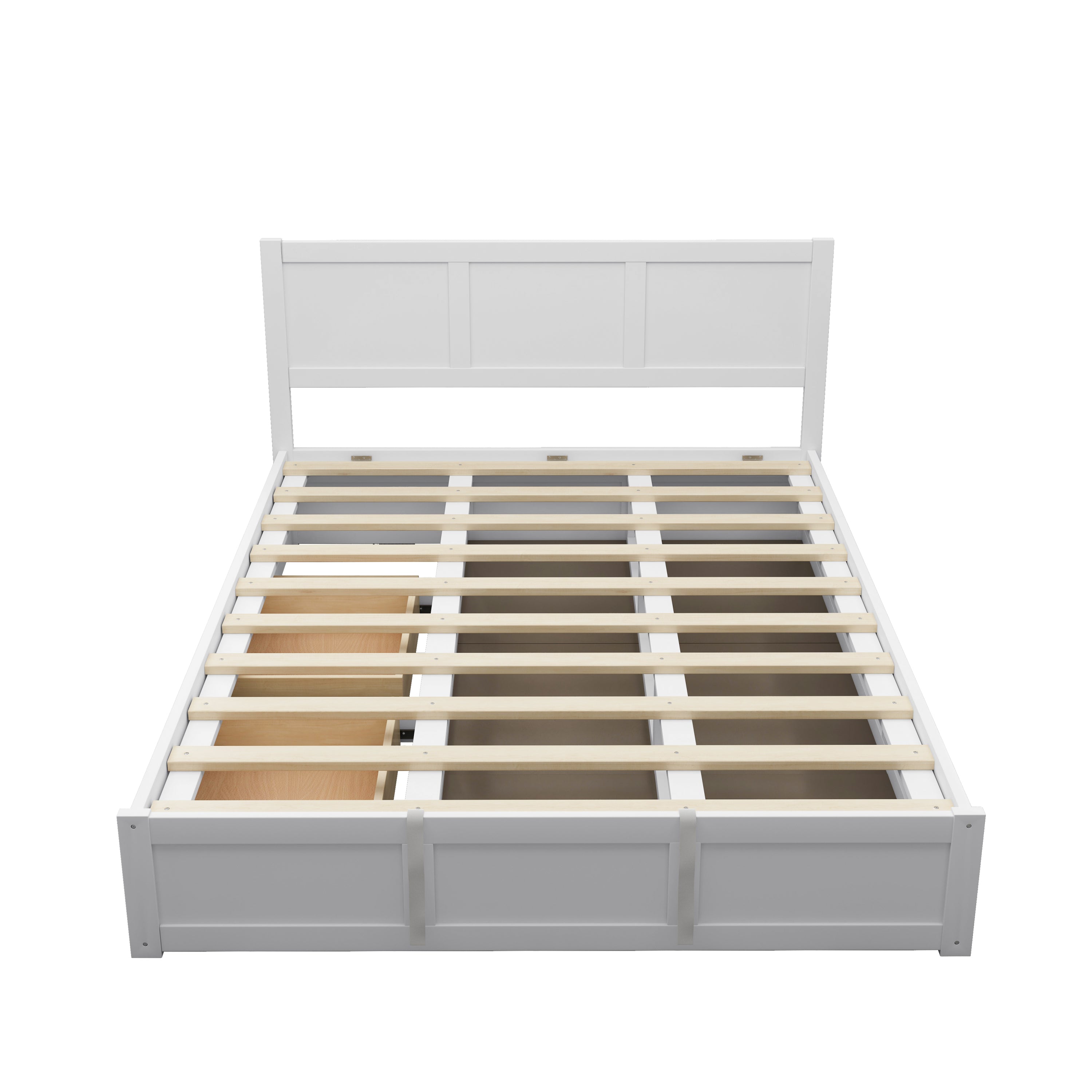 Luxury Queen Size Wood Platform Bed with Hydraulic Storage System and 2 Drawers,Streamlined Headboard & Footboard, White