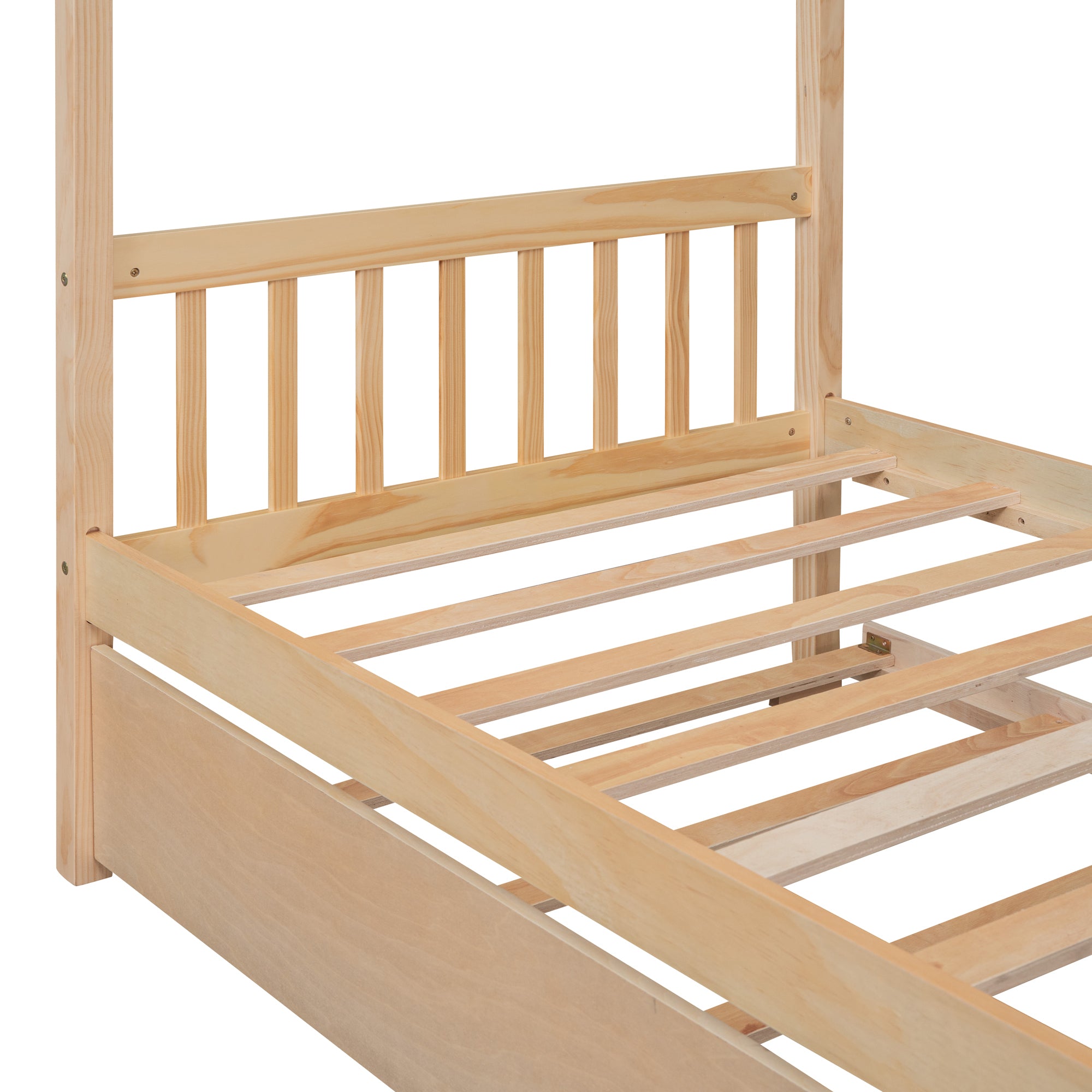 Twin Size Wooden House Bed with Twin Size Trundle, Natural - Atlantic Fine Furniture Melbourne FL
