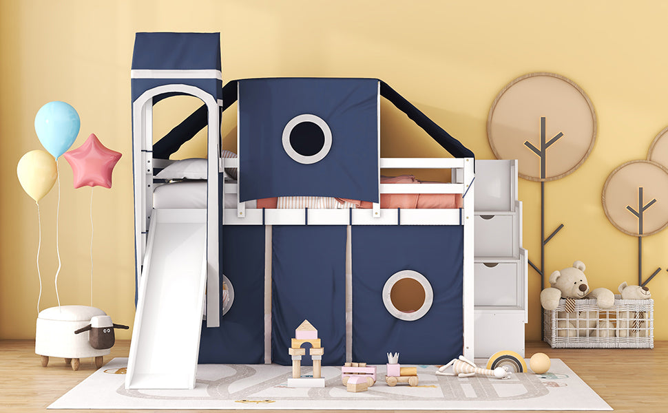 Full Size Loft Bed with Tent and Tower - Blue - Atlantic Fine Furniture Melbourne FL