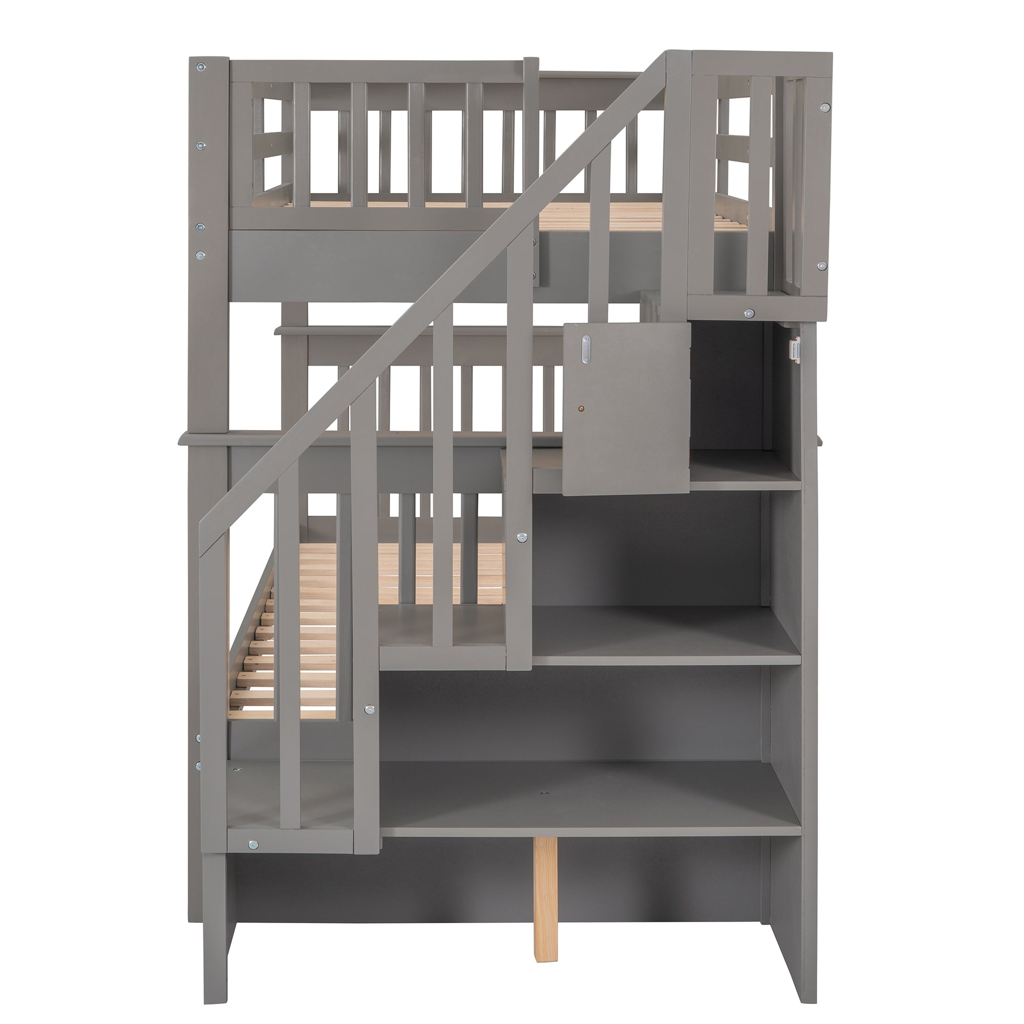 Stairway Twin-Over-Twin Bunk Bed with Twin size Trundle for Bedroom, Dorm, Adults, Gray( old sku: LP000209AAE ) - Atlantic Fine Furniture Melbourne FL