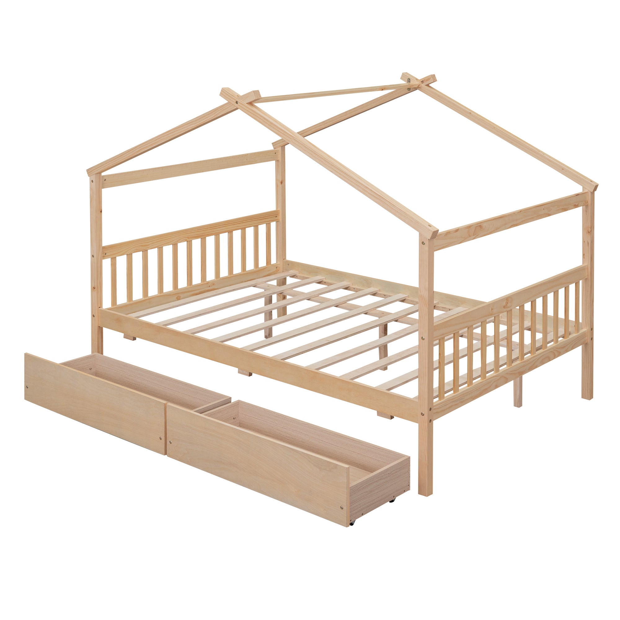 Full Size Wooden House Bed with Drawers, Natural - Atlantic Fine Furniture Melbourne FL
