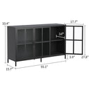 Modern Heavy Duty Metal Sideboard Buffet Cabinet With Storage, Adjustable Feet, Glass Doors, Steel - Black