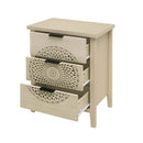 Hollow Carved 3 Drawer Cabinet Dresser Storage Chest With Metal Handles For Living Room Bedroom - Natural