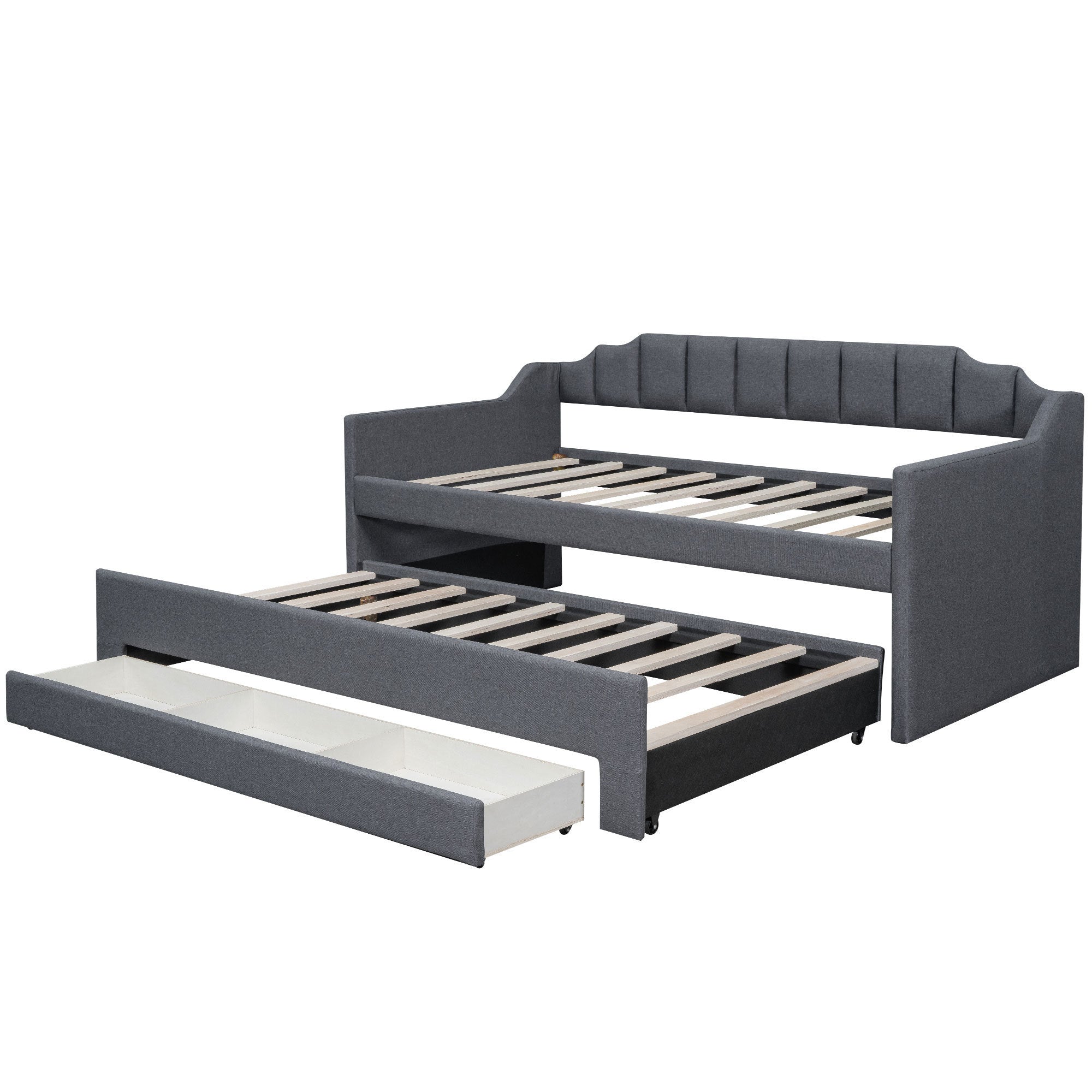 Twin Size Upholstered Daybed with Trundle and Three Drawers,Gray - Atlantic Fine Furniture Melbourne FL