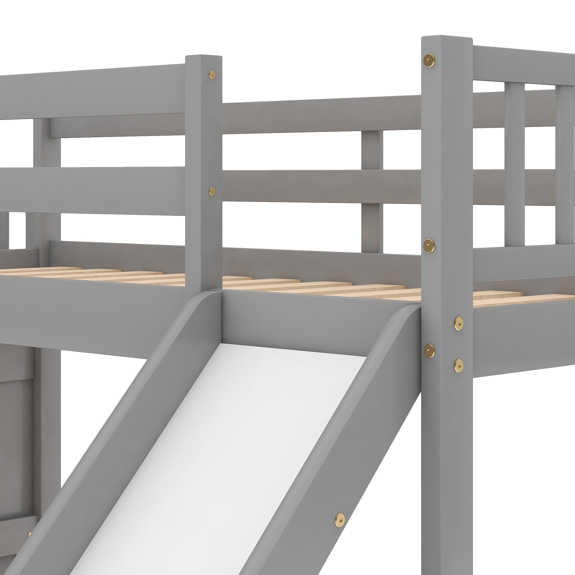 Twin over Twin Bunk Bed with Convertible Slide and Stairway, Gray - Atlantic Fine Furniture Melbourne FL