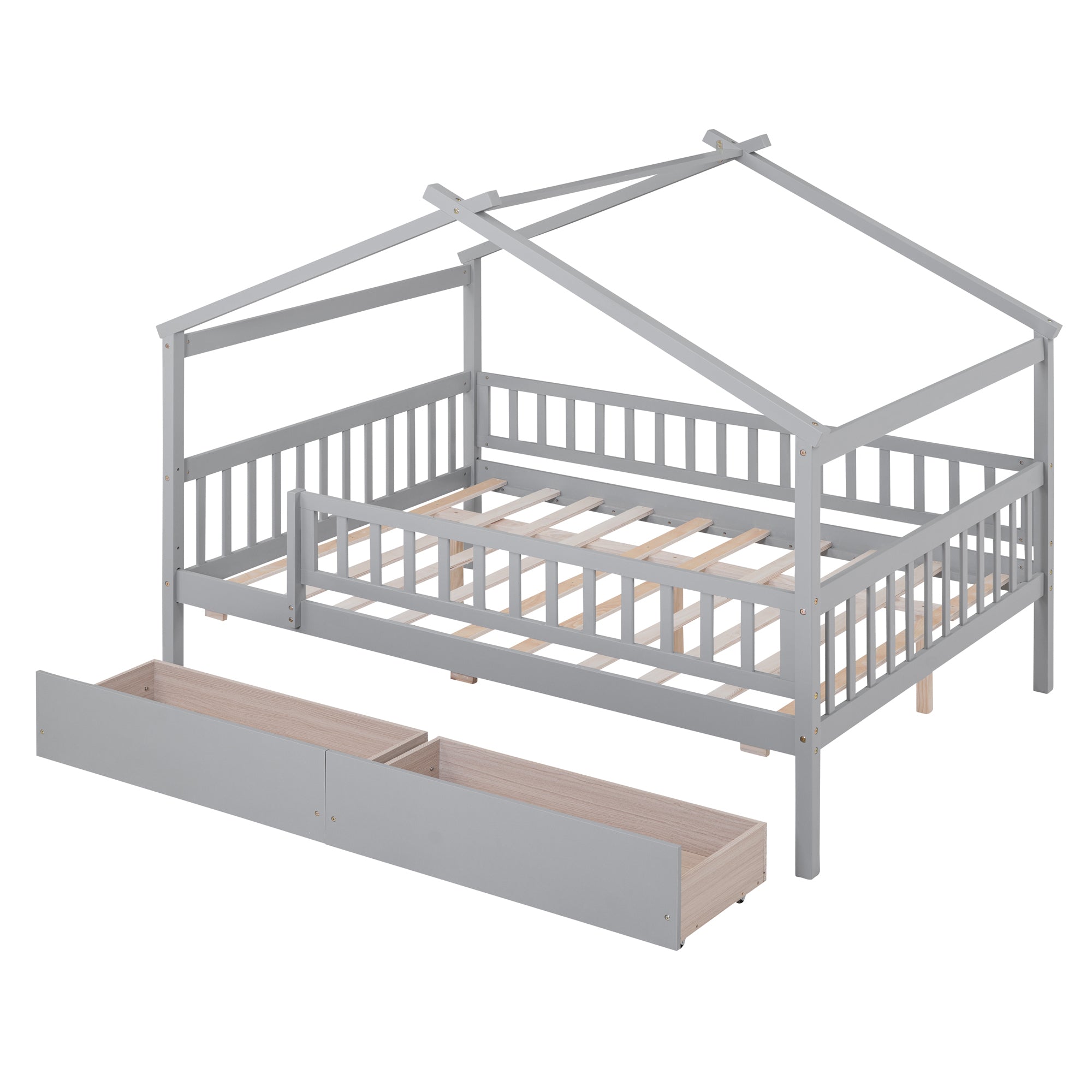 Full Size Wooden House Bed with Two Drawers,Gray - Atlantic Fine Furniture Melbourne FL