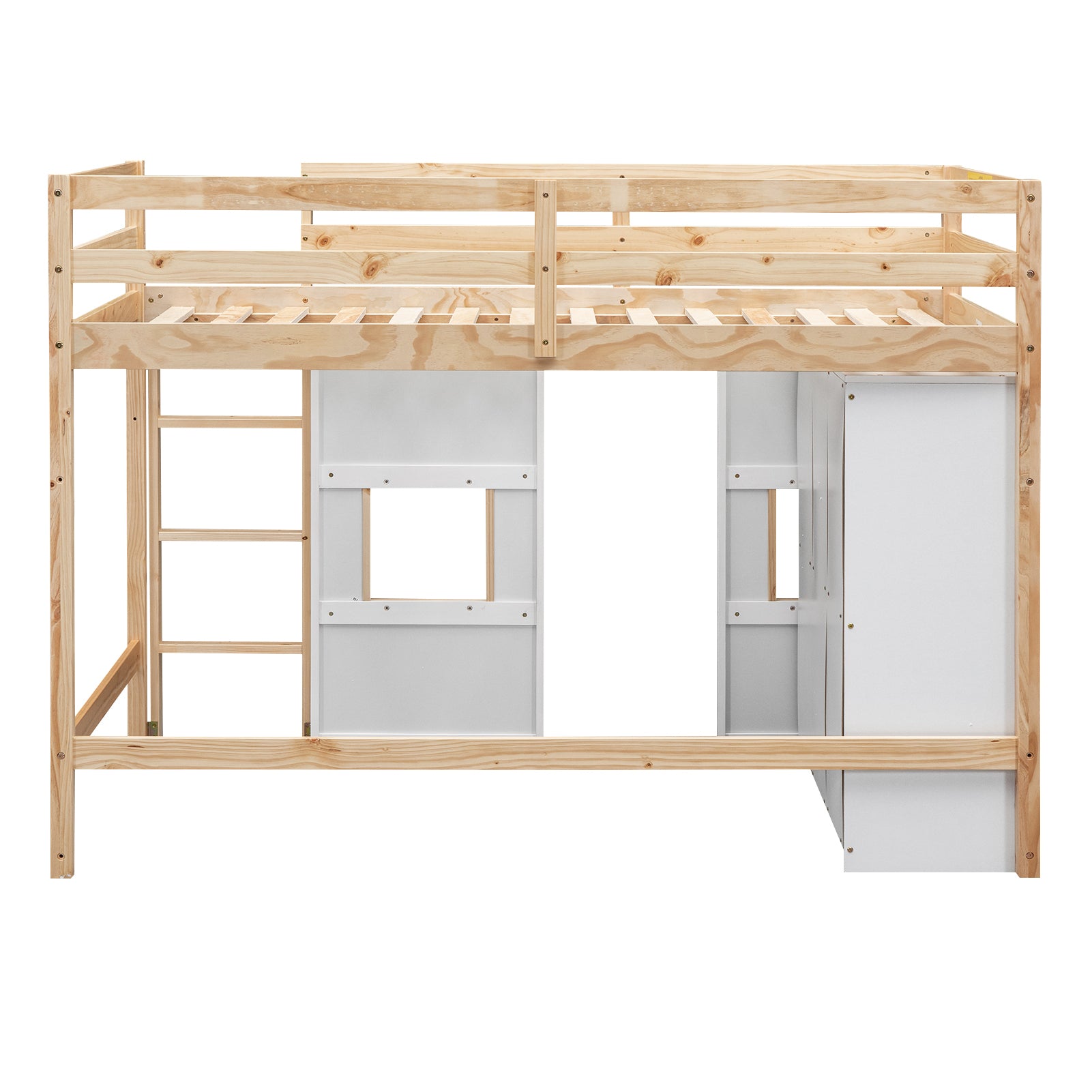 Wood Twin Size Loft Bed with Built-in Storage Wardrobe and 2 Windows, Natural/White - Atlantic Fine Furniture Melbourne FL