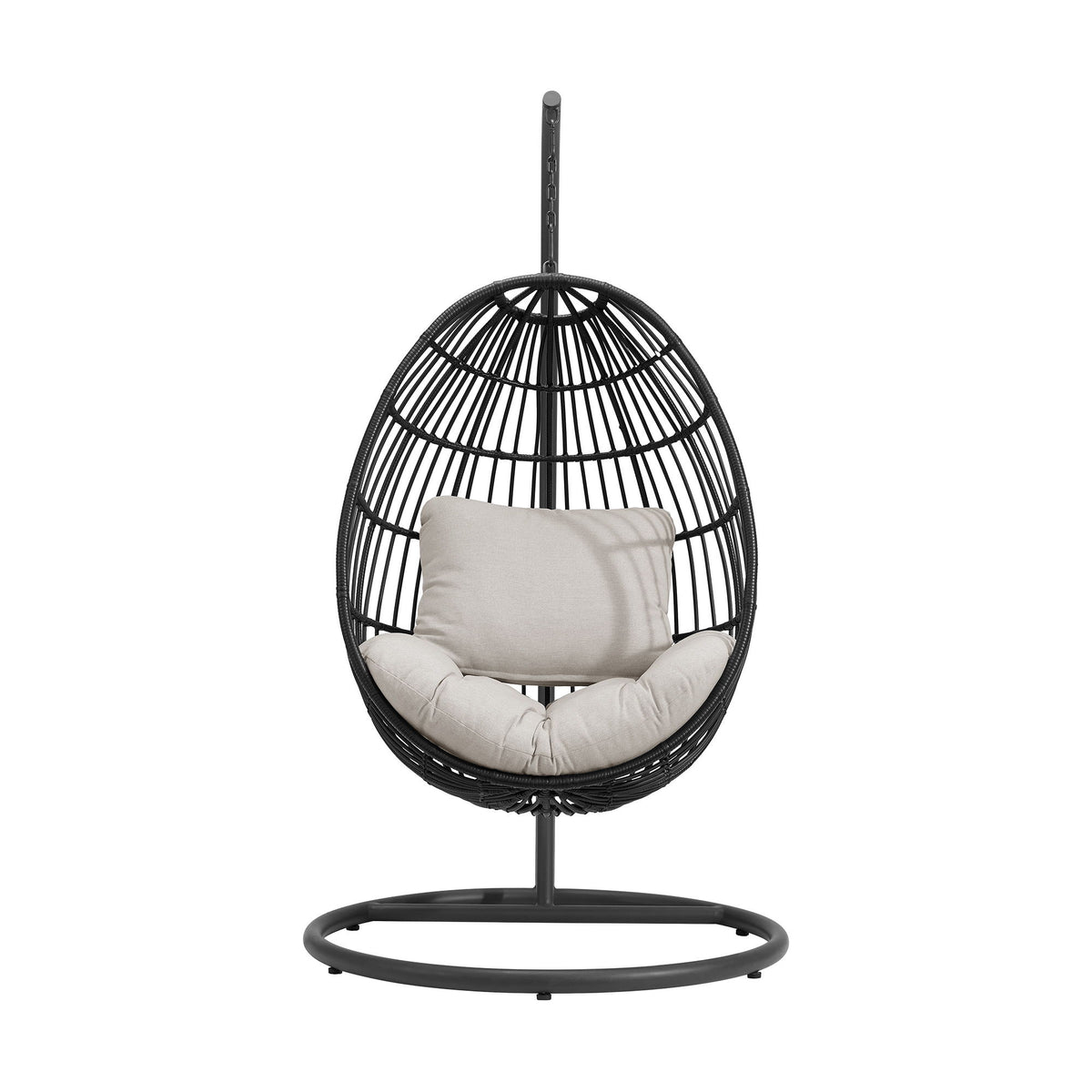 Playa Swing Egg Chair With Base And Pillar in Dark Gray / Beige by Elements International, view 5