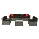 5 Pieces Rattan Sectional Outdoor Furniture Cushioned U Sof Set With 2 Pillow - Gray / Black