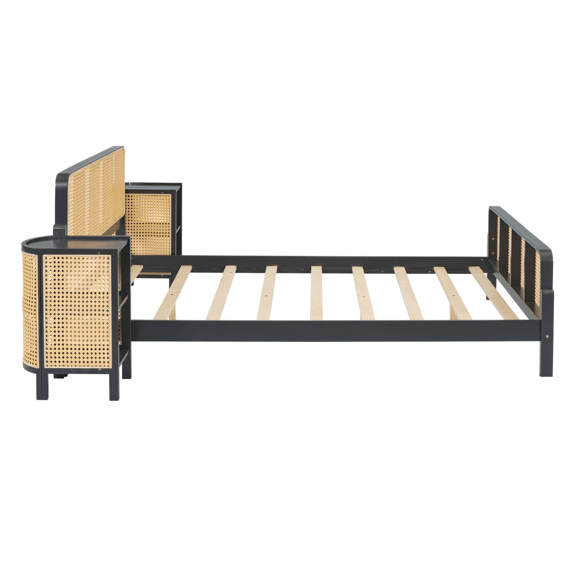 3 Pieces Rattan Platform Full Size Bed With 2 Nightstands,Espresso - Atlantic Fine Furniture Melbourne FL