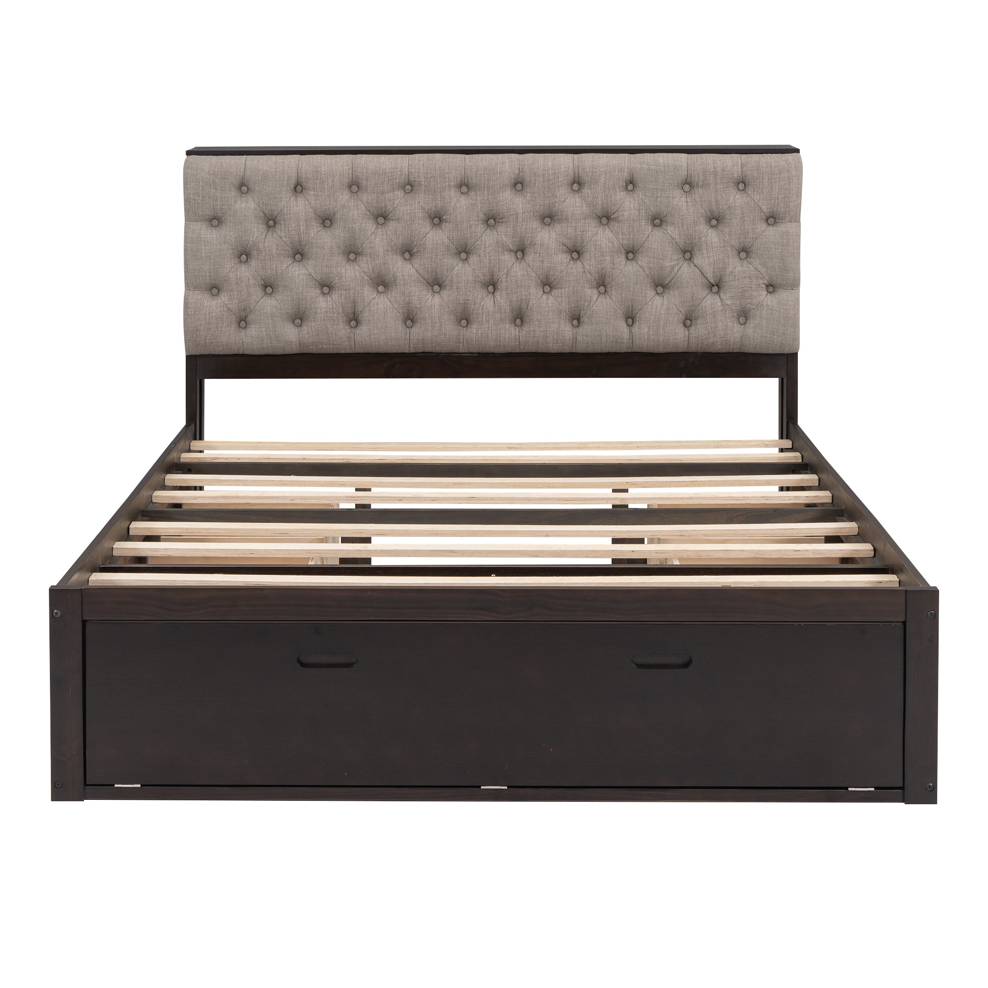 Wood Queen Size Platform Bed with Storage Headboard, shoe rack and 4 drawers,Espresso - Atlantic Fine Furniture Melbourne FL