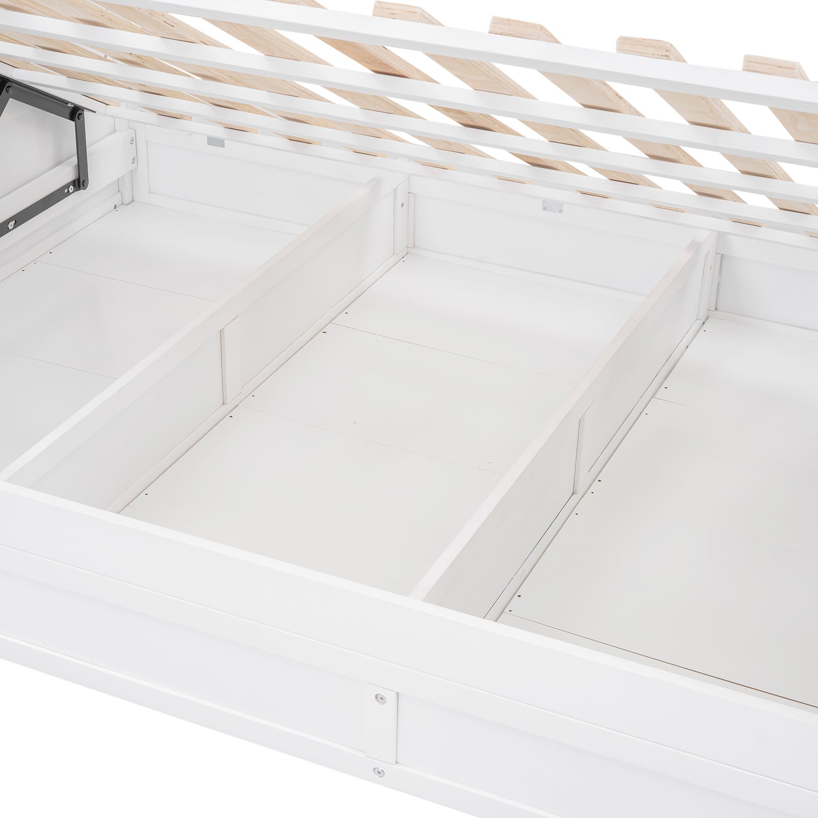 Wood Twin over Full Bunk Bed with Hydraulic Lift Up Storage, White - Atlantic Fine Furniture Melbourne FL