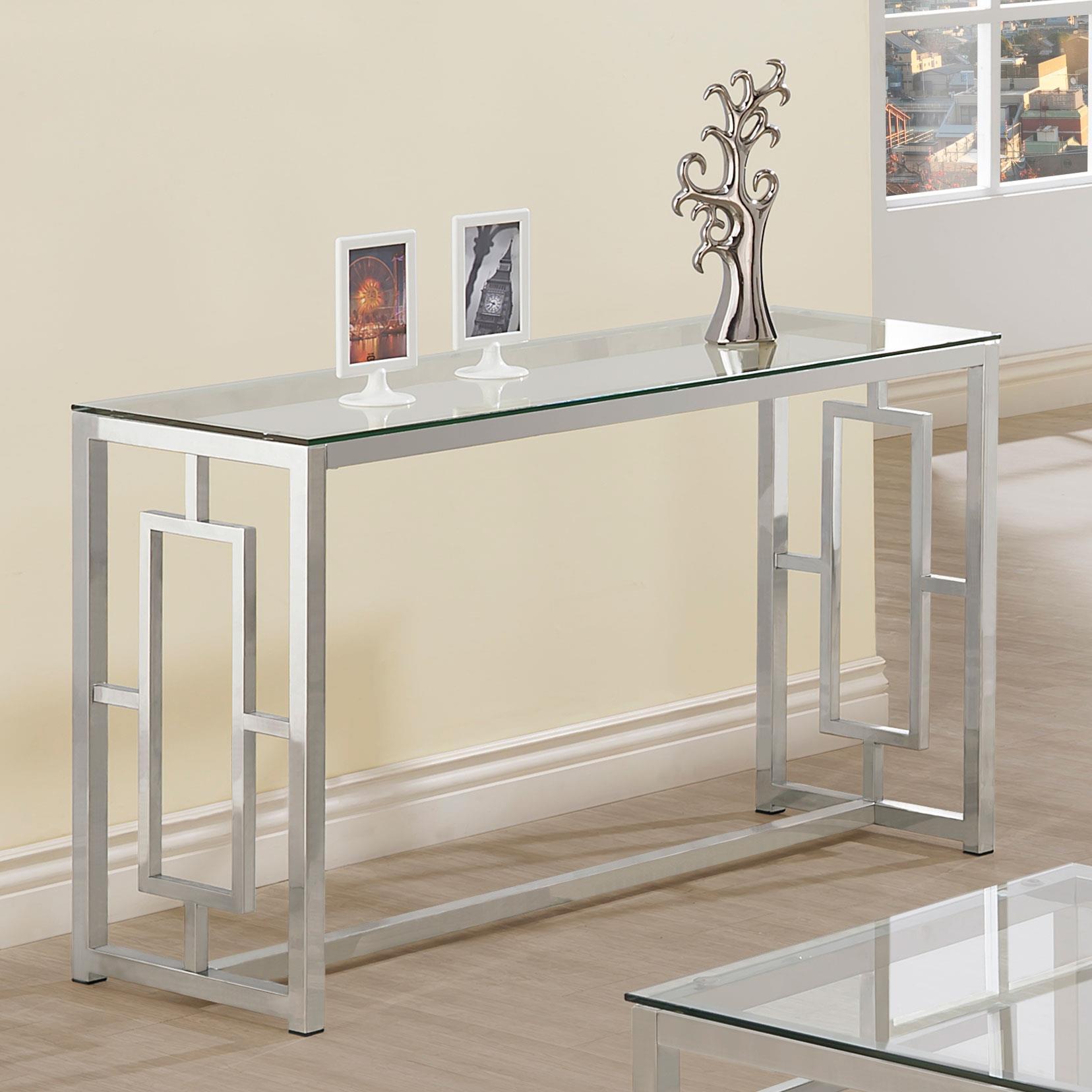 Merced Glass Top Metal Entryway Console Table Nickel