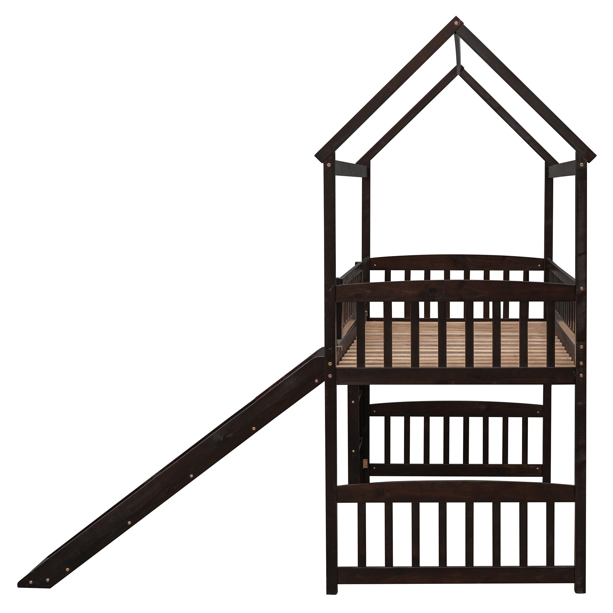 Twin Loft Bed with Slide, House Bed with Slide,Espresso(OLD SKU :LT000212AAP) - Atlantic Fine Furniture Melbourne FL
