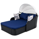 Outdoor Sunbed With Adjustable Canopy, Daybed With Pillows, Double Lounge, PE Rattan Daybed