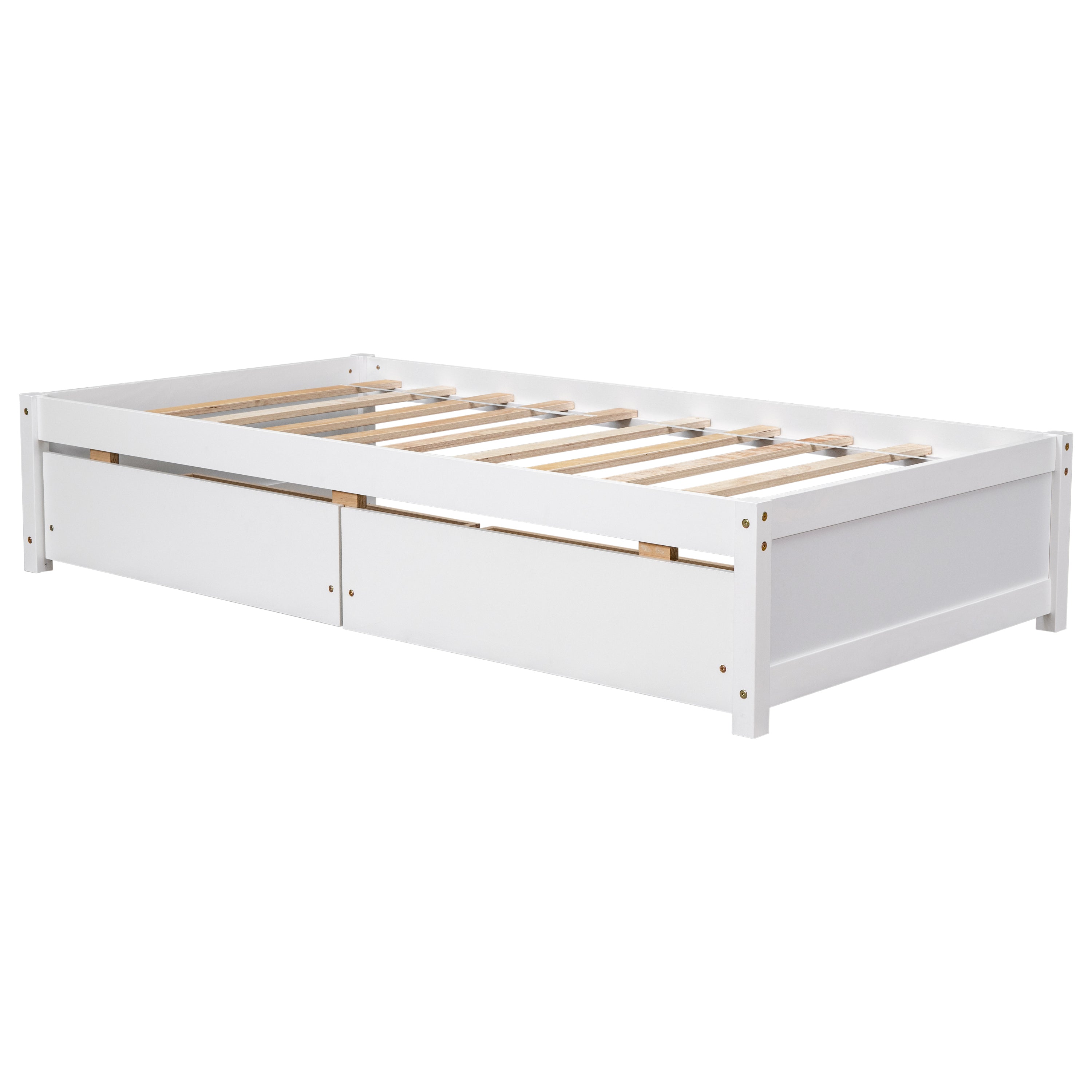 Twin Bed with 2 Drawers, Solid Wood, No Box Spring Needed ,White(New SKU:W504P149042)