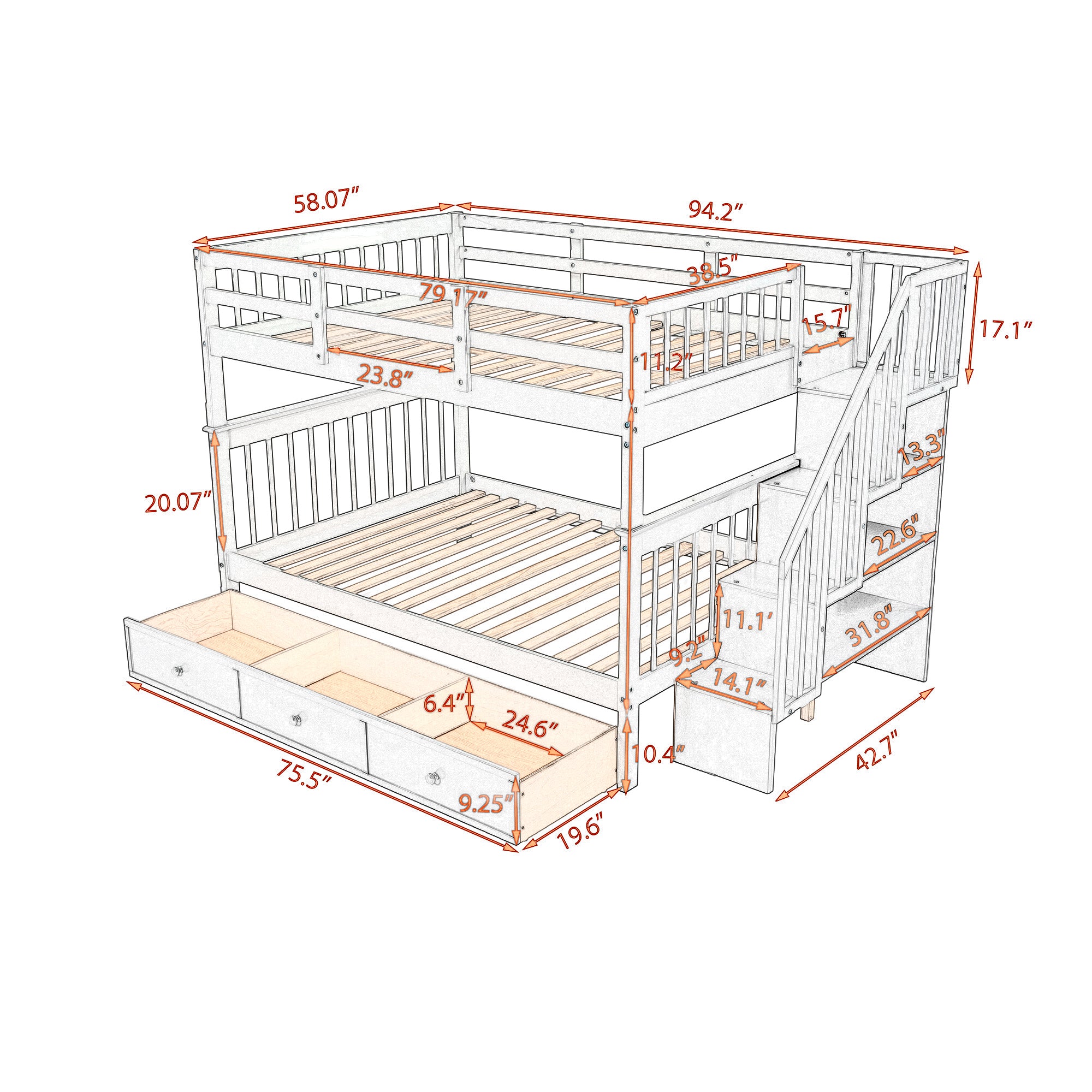 Stairway Full-Over-Full Bunk Bed with Drawer, Storage and Guard Rail for Bedroom, Espresso color( old sku: LP000310AAP ) - Atlantic Fine Furniture Melbourne FL