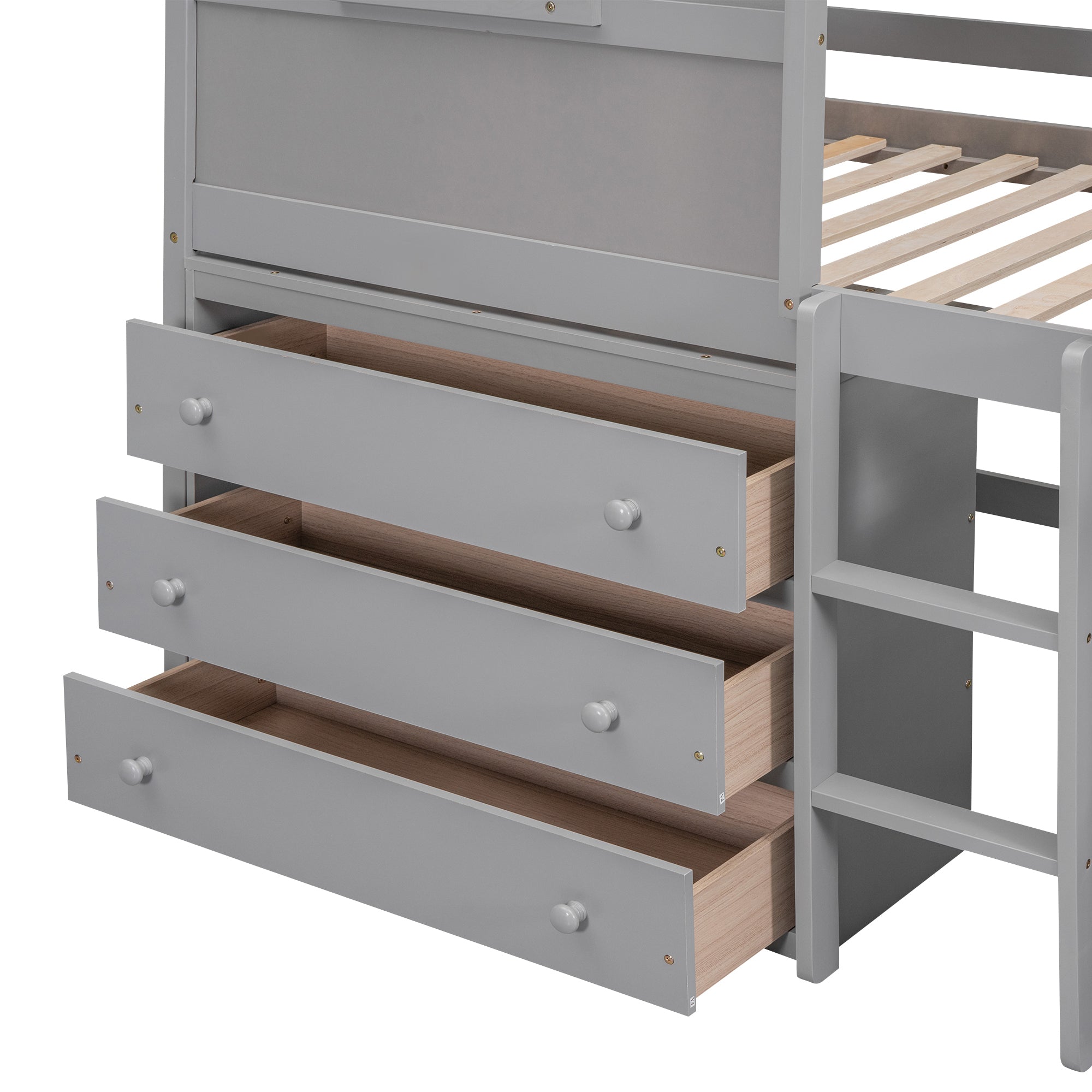 Twin Size House Loft Bed with Storage Desk and 3 Drawer Chest, Gray - Atlantic Fine Furniture Melbourne FL