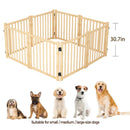 8 Panel Wooden Freestanding Dog Gate, Step Over Indoor Pet Fence For Doorways And Stairs - Natural Wood