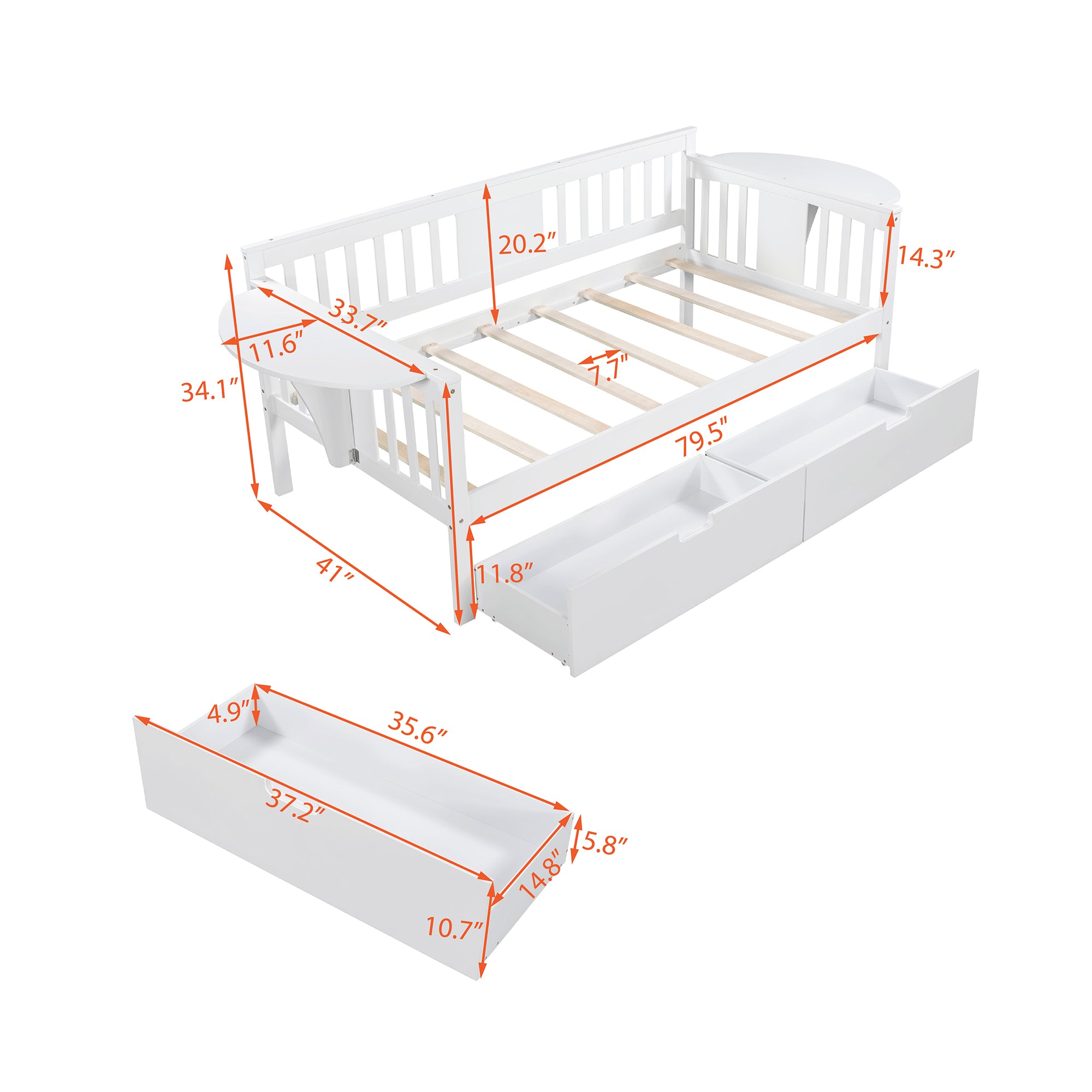 Twin size Daybed with Two Drawers, Wood Slat Support, White - Atlantic Fine Furniture Melbourne FL