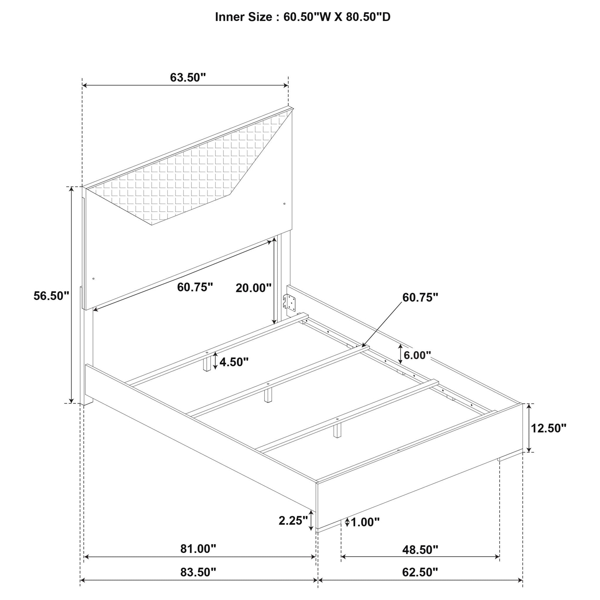 Ives Queen Panel Bed LED Headboard Grey High Gloss