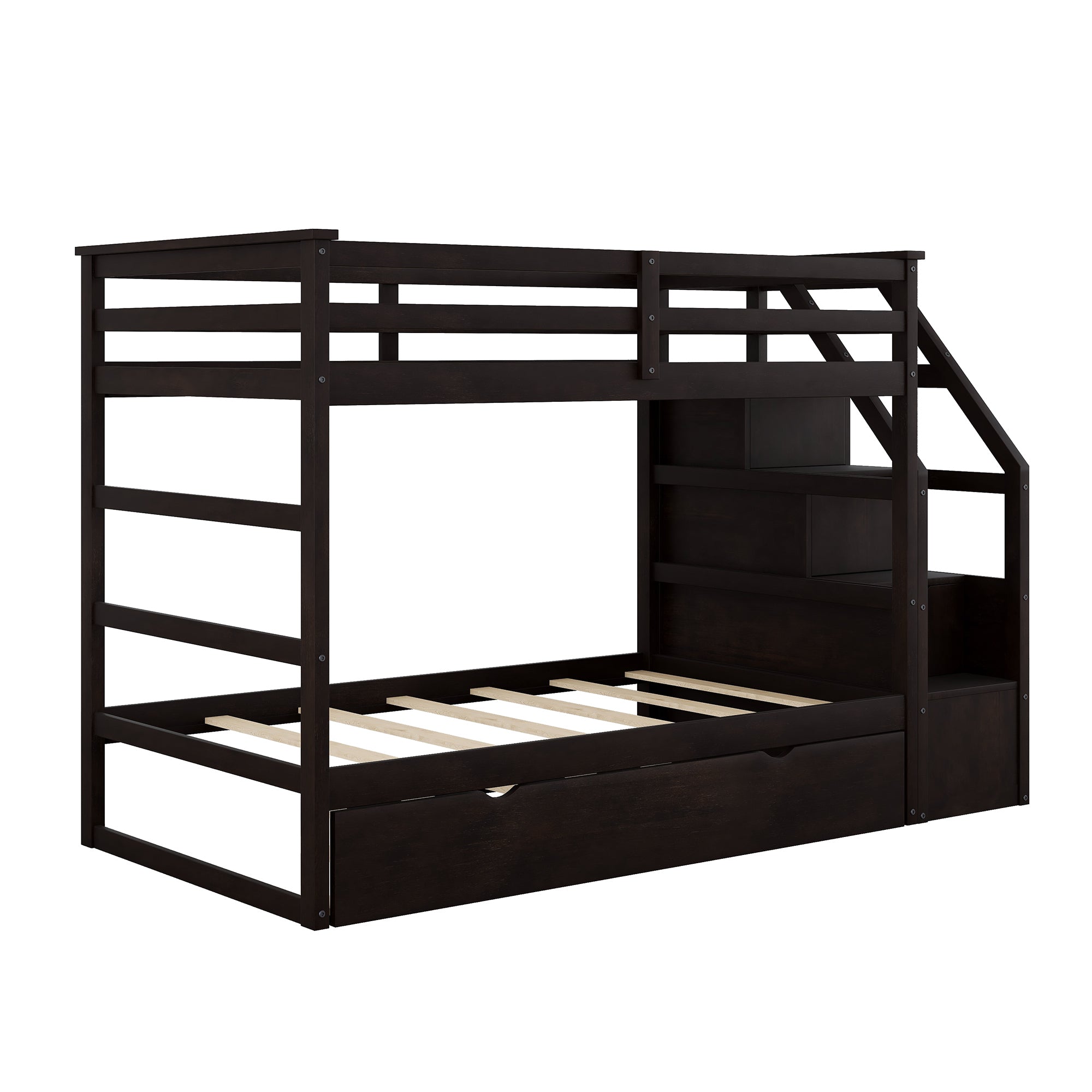 Twin-Over-Twin Bunk Bed with Twin Size Trundle and 3 Storage Stairs,Espresso (OLD SKU :LP000064AAP) - Atlantic Fine Furniture Melbourne FL