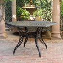 Outdoor Cast Aluminum Dining Table With Lattice Top And Umbrella Hole - Black