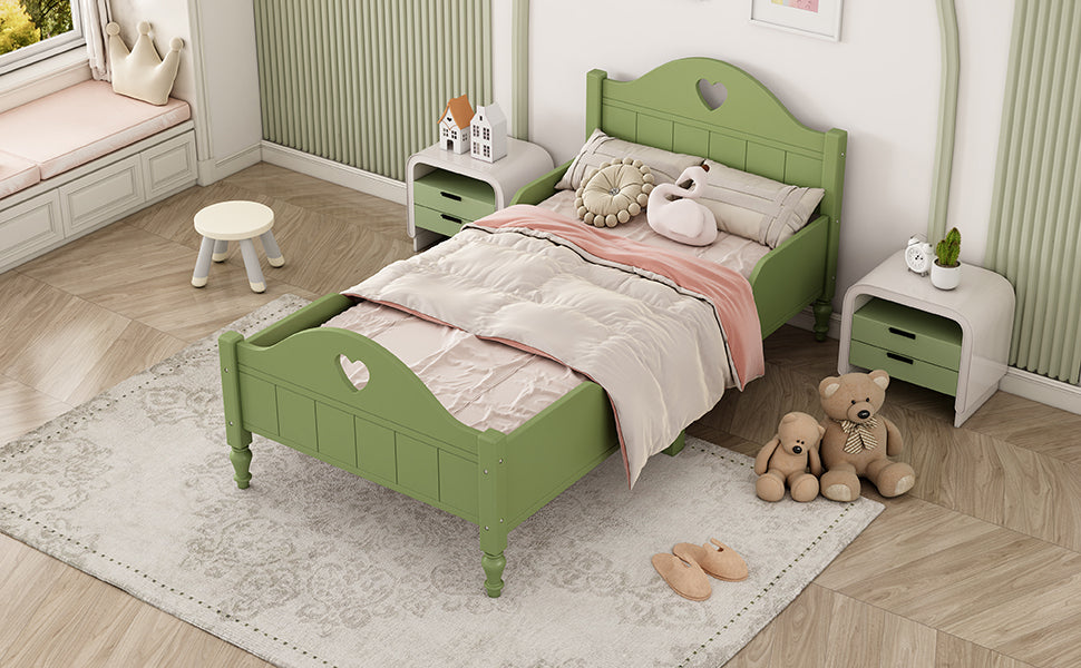 Girl's Love Princess Bed Macaron Twin Size Toddler Bed with Side Safety Rails and Headboard and Footboard, Oliver Green