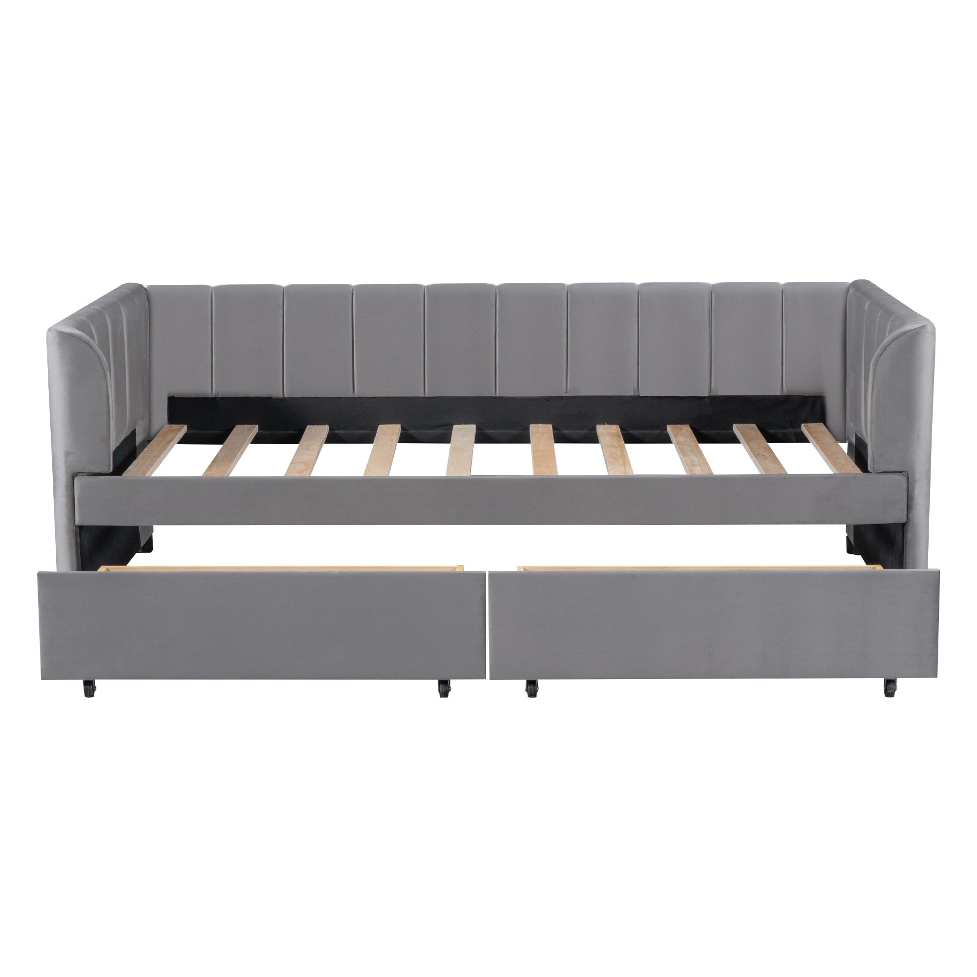 Twin Size Upholstered Daybed with Ergonomic Design Backrest and 2 Drawers, Gray - Atlantic Fine Furniture Melbourne FL