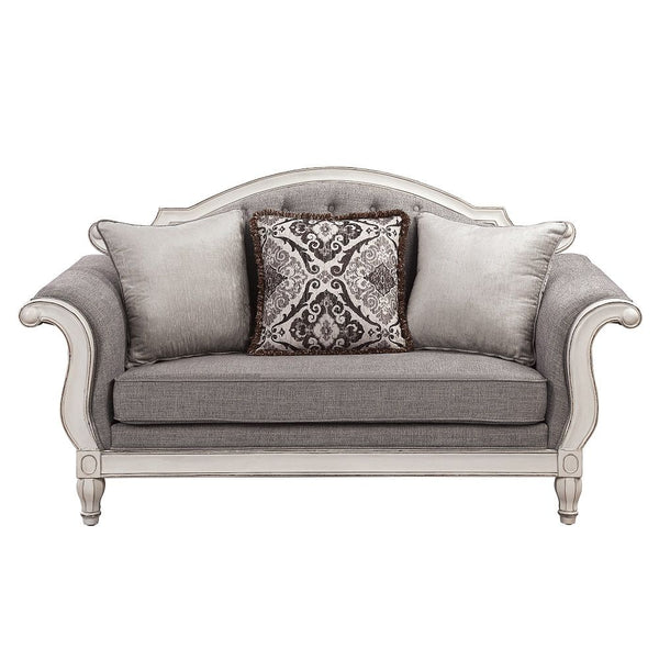 Florian - Loveseat With 3 Pillows - Gray & Antique White