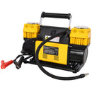 Heavy Duty 12V Dual Cylinder Air Compressor, Tire Inflator With Gauge - Yellow / Black