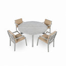 Outdoor Wooden Dinning Set With An Umbrella Hole And Removable Cushions For Patio